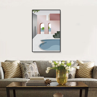 Nordic Architecture Geometric Canvas Pastel Color Textured Wall Art Print for Home