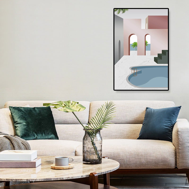 Nordic Architecture Geometric Canvas Pastel Color Textured Wall Art Print for Home