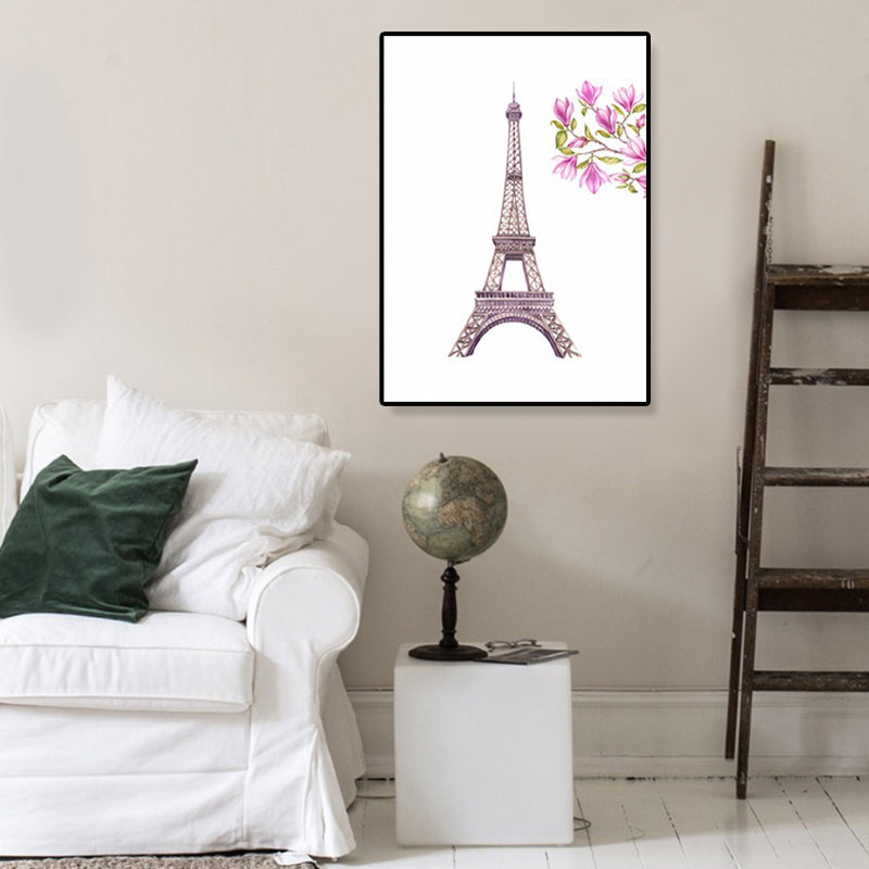 Illustration Landmark Wall Art Modern Stunning Eiffel Tower and Blossom Canvas in Pink - view 2