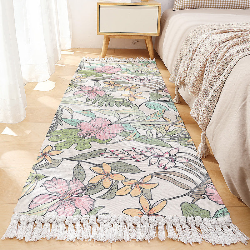 Feblilac Flower and Leaves Cotton Woven Bedroom Mat