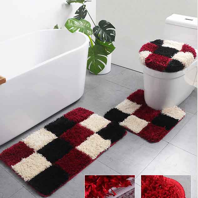 Feblilac Blue/Black/Green/Red/Brown/Purple and White Checkerboard Pattern Ultra Soft Bathroom Rug Set - Feblilac® Mat