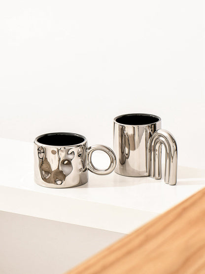 Luxury Silver Ceramic Mug, Creative Coffee Cup with Saucer