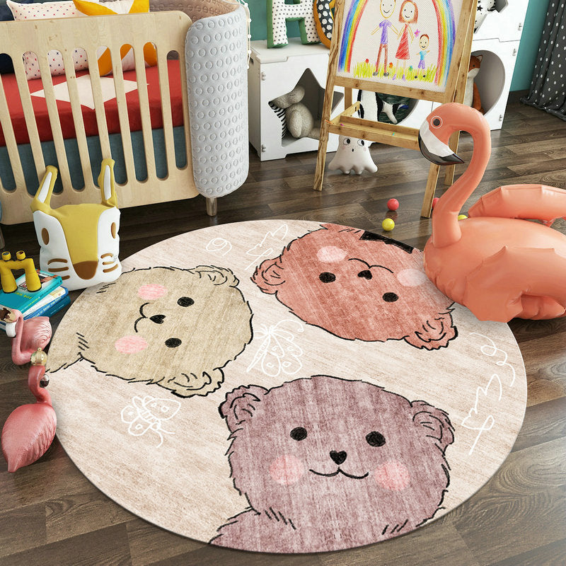 Pastel Colorful Animal Rug Synthetics Cartoon Area Carpet Non-Slip Backing Stain-Proof Rug for Kindergarten