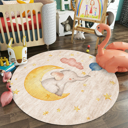 Pastel Colorful Animal Rug Synthetics Cartoon Area Carpet Non-Slip Backing Stain-Proof Rug for Kindergarten