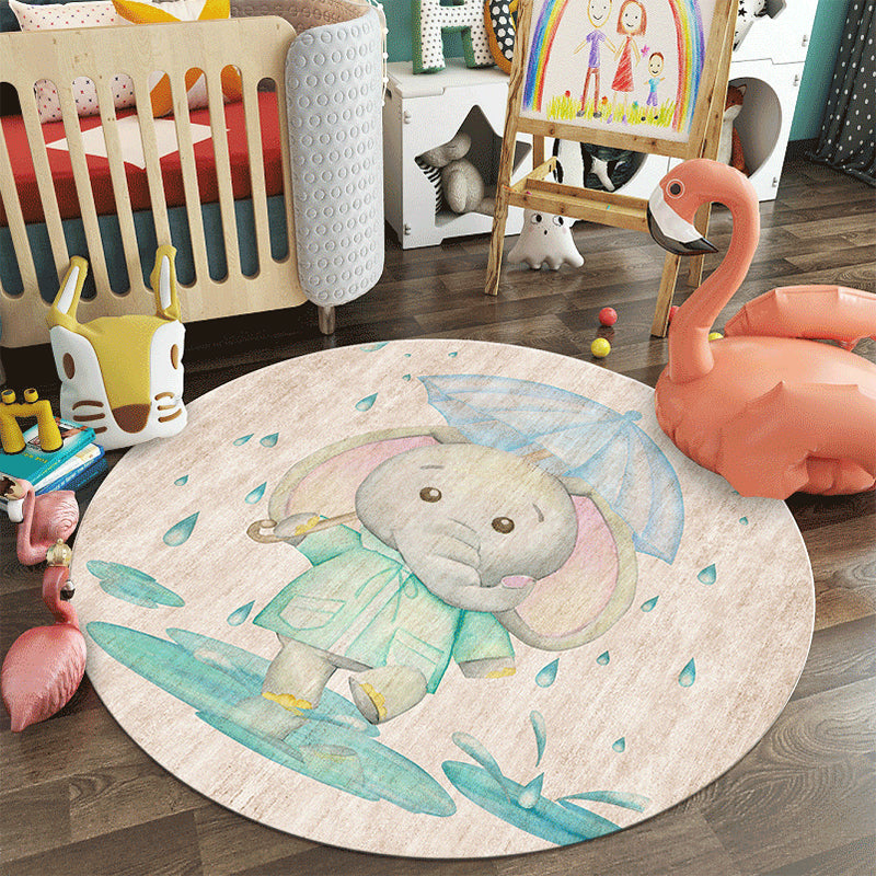 Pastel Colorful Animal Rug Synthetics Cartoon Area Carpet Non-Slip Backing Stain-Proof Rug for Kindergarten