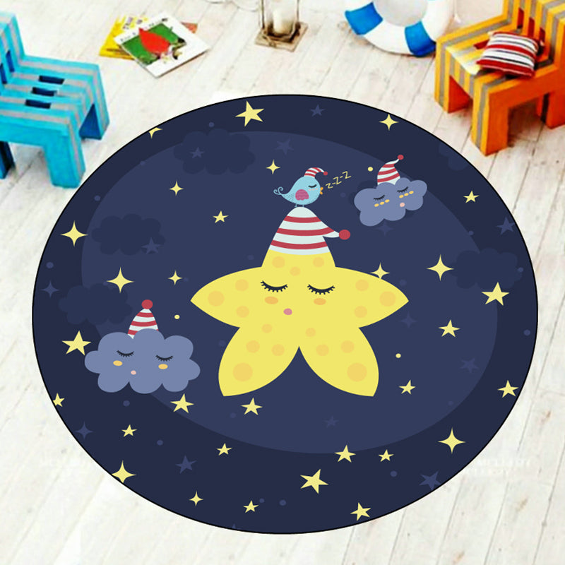 Multi Color Cartoon Rug Synthetics Universe Area Carpet Anti-Slip Easy Care Rug for Kids Bedroom - Yellow - Clearhalo - 'Area Rug' - 'Rug' - 1927303