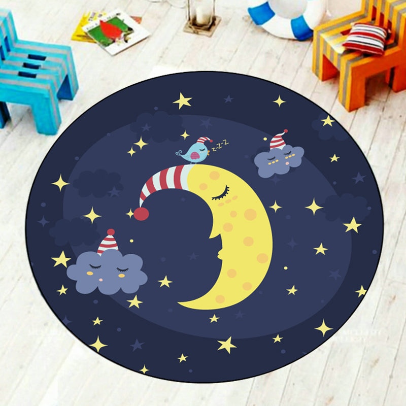 Multi Color Cartoon Rug Synthetics Universe Area Carpet Anti-Slip Easy Care Rug for Kids Bedroom - Dark Navy - Clearhalo - 'Area Rug' - 'Rug' - 1927305