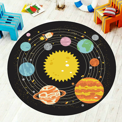 Multi Color Cartoon Rug Synthetics Universe Area Carpet Anti-Slip Easy Care Rug for Kids Bedroom - Black - Clearhalo - 'Area Rug' - 'Rug' - 1927306