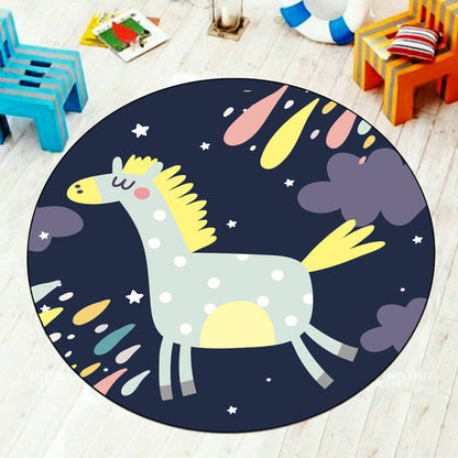 Cartoon Nursery Rug Multi-Color Animal Carpet Polyester Washable Stain-Proof Anti-Slip Backing Rug