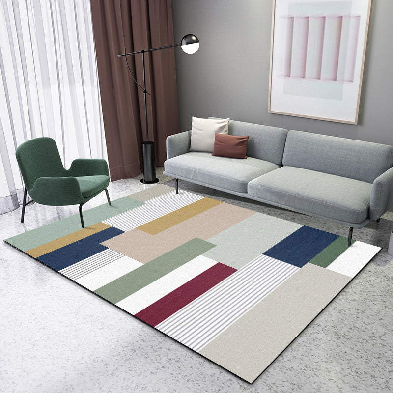 Novelty Colorblock Area Rug Multicolor Polyester Rug Stain-Proofing Non-Slip Carpet for Living Room - view 5