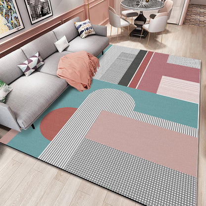 Pastel Morandi Color Block Rug Synthetics Nordic Area Carpet Anti-Slip Backing Easy Care Rug for Home