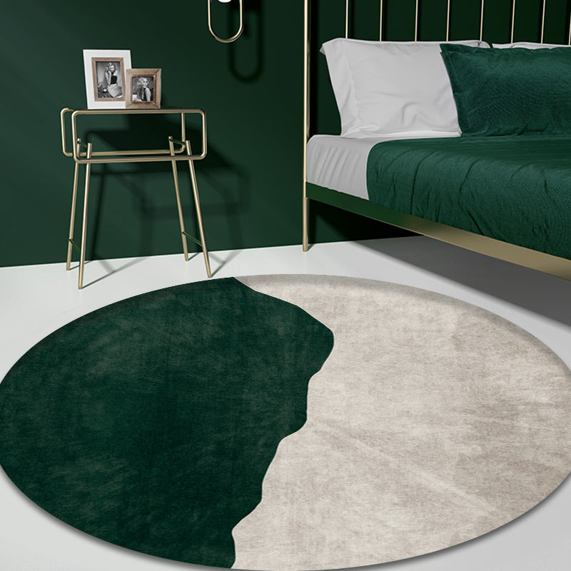 Nostalgic Green Modern Rug Polyester Colorblock Area Carpet Non-Slip Pet Friendly Washable Rug for Room