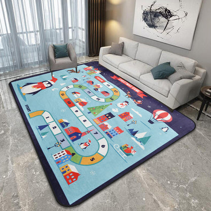 Cartoon Railway Area Rug Multi Color Polypropylene Carpet Pet Friendly Anti-Slip Rug for Kids