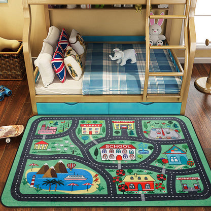 Cartoon Railway Area Rug Multi Color Polypropylene Carpet Pet Friendly Anti-Slip Rug for Kids