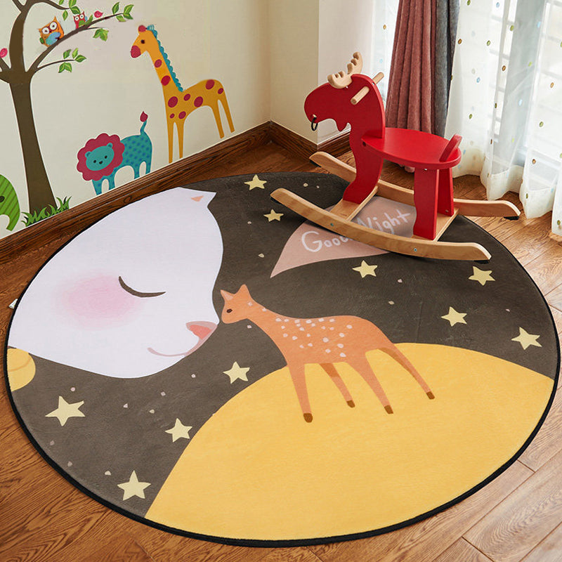 Cute Animal Patterned Rug Pastel Kids Style Carpet Polyester Non-Slip Rug for Childrens Room