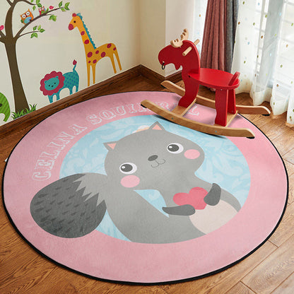 Cute Animal Patterned Rug Pastel Kids Style Carpet Polyester Non-Slip Rug for Childrens Room