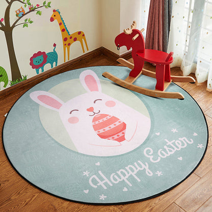 Cute Animal Patterned Rug Pastel Kids Style Carpet Polyester Non-Slip Rug for Childrens Room