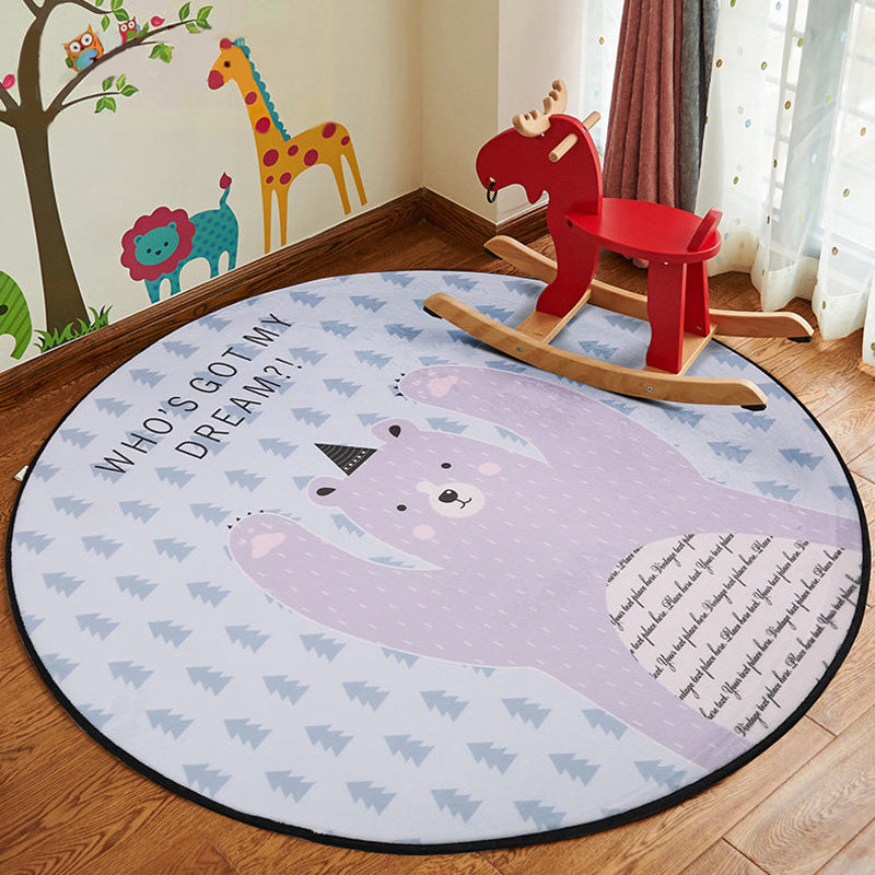 Cute Animal Patterned Rug Pastel Kids Style Carpet Polyester Non-Slip Rug for Childrens Room