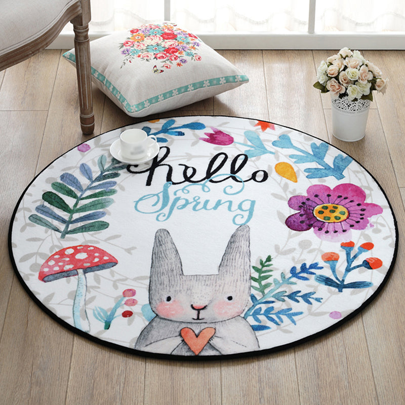 Cutest Cartoon Rug Multicolored Animal and Flower Print Carpet Polypropylene Rug for Kids Bedroom