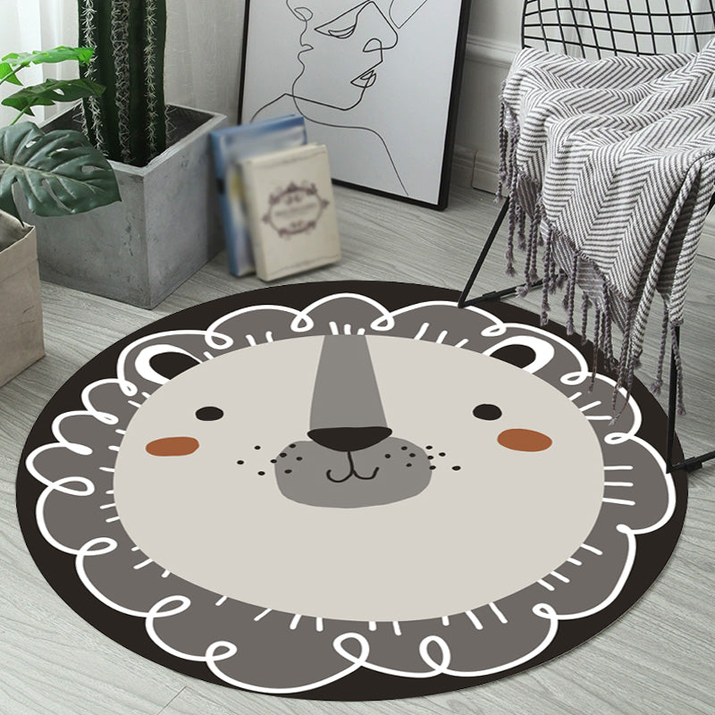 Dark Color Cartoon Area Rug Synthetics Animal Head Carpet Stain-Proof Non-Slip Rug for Nursery - view 16