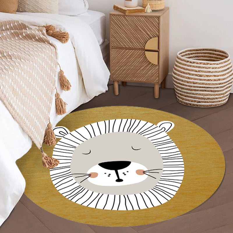 Dark Color Cartoon Area Rug Synthetics Animal Head Carpet Stain-Proof Non-Slip Rug for Nursery