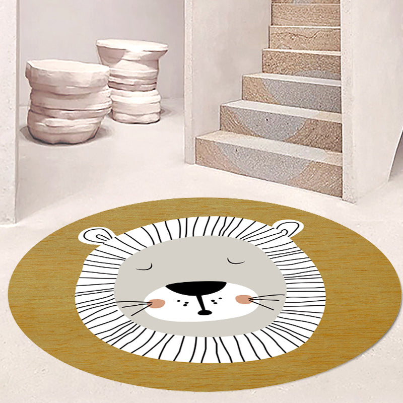 Dark Color Cartoon Area Rug Synthetics Animal Head Carpet Stain-Proof Non-Slip Rug for Nursery