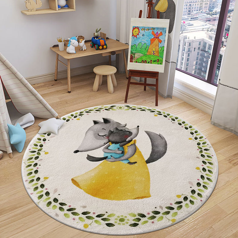 Cartoon Animal Indoor Rug Soft Color Polyester Rug Anti-Slip Backing Washable Carpet for Childrens Bedroom