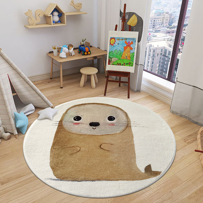 Cartoon Animal Indoor Rug Soft Color Polyester Rug Anti-Slip Backing Washable Carpet for Childrens Bedroom