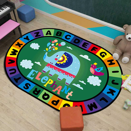 Stylish Letters and Animal Rug Multi Colored Cartoon Carpet Synthetics Anti-Slip Educational Rug Clearhalo 'Area Rug' 'Rug' 1927558