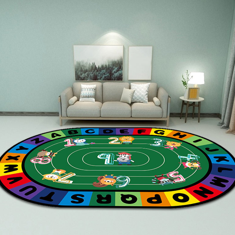 Stylish Letters and Animal Rug Multi Colored Cartoon Carpet Synthetics Anti-Slip Educational Rug Clearhalo 'Area Rug' 'Rug' 1927566