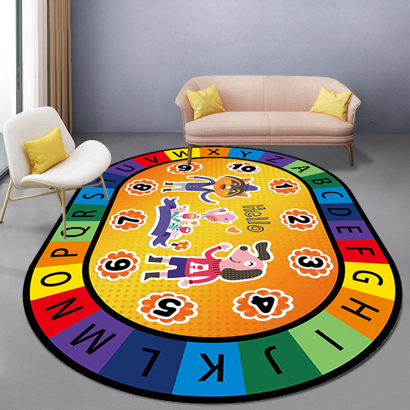 Stylish Letters and Animal Rug Multi Colored Cartoon Carpet Synthetics Anti-Slip Educational Rug Yellow-Red Clearhalo 'Area Rug' 'Rug' 1927571