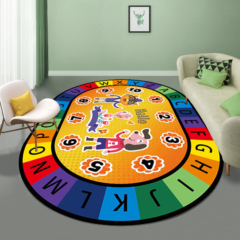 Stylish Letters and Animal Rug Multi Colored Cartoon Carpet Synthetics Anti-Slip Educational Rug Clearhalo 'Area Rug' 'Rug' 1927572