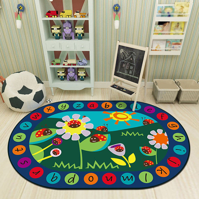 Multicolor Kids Room Rug Cartoon Alphabet Letters and Numbers Carpet Polyester Pet Friendly Rug - Red - Clearhalo - 'Area Rug' - 'Rug' - 1927587