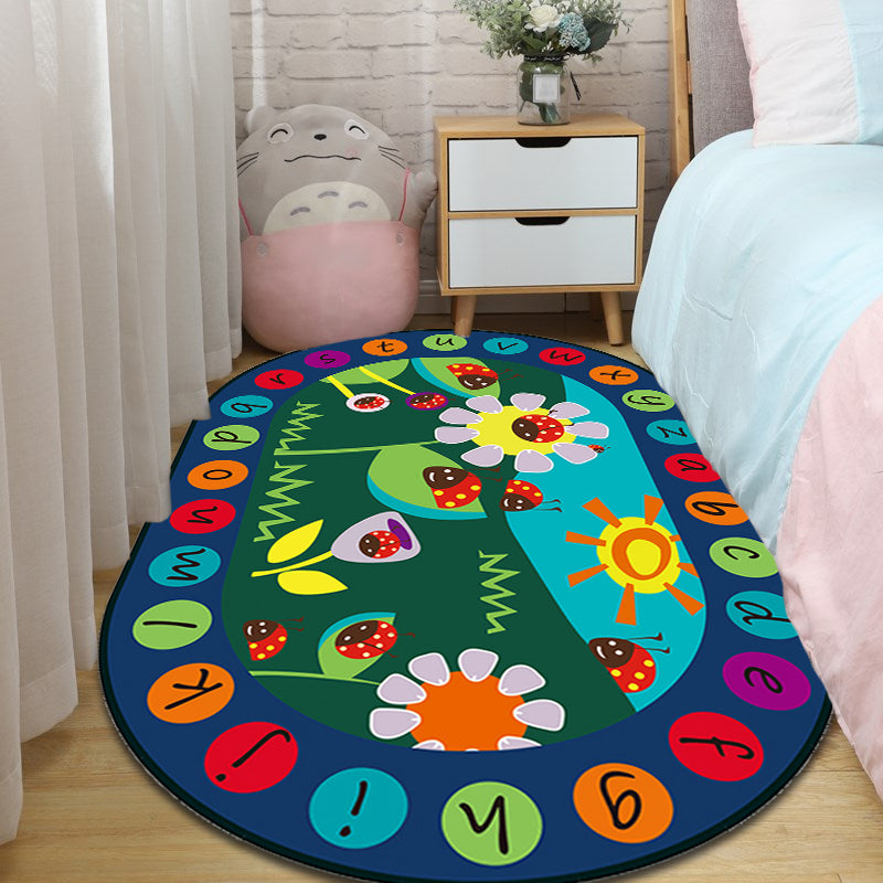 Multicolor Kids Room Rug Cartoon Alphabet Letters and Numbers Carpet Polyester Pet Friendly Rug - Clearhalo - 'Area Rug' - 'Rug' - 1927588