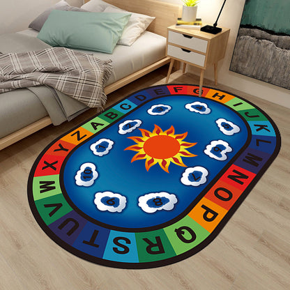 Multicolor Kids Room Rug Cartoon Alphabet Letters and Numbers Carpet Polyester Pet Friendly Rug - Blue - Clearhalo - 'Area Rug' - 'Rug' - 1927595