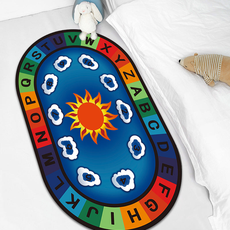 Multicolor Kids Room Rug Cartoon Alphabet Letters and Numbers Carpet Polyester Pet Friendly Rug - Clearhalo - 'Area Rug' - 'Rug' - 1927596