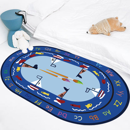 Multicolor Kids Room Rug Cartoon Alphabet Letters and Numbers Carpet Polyester Pet Friendly Rug - Sky Blue - Clearhalo - 'Area Rug' - 'Rug' - 1927598