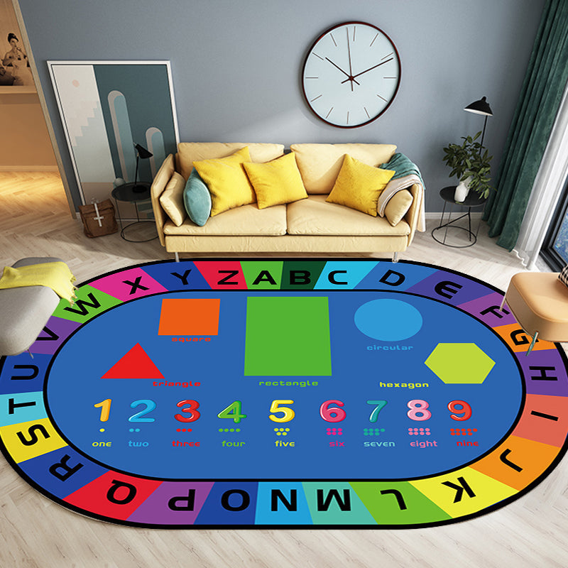 Multicolor Kids Room Rug Cartoon Alphabet Letters and Numbers Carpet Polyester Pet Friendly Rug - Green - Clearhalo - 'Area Rug' - 'Rug' - 1927601