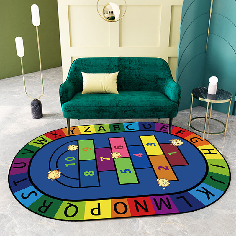 Multicolor Kids Room Rug Cartoon Alphabet Letters and Numbers Carpet Polyester Pet Friendly Rug - Dark Green - Clearhalo - 'Area Rug' - 'Rug' - 1927604