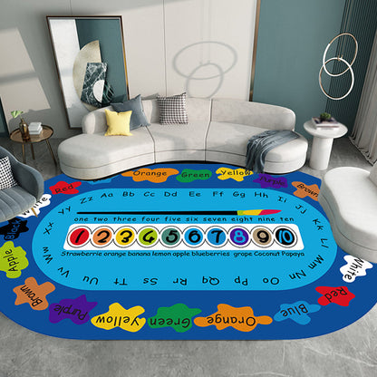 Multicolor Kids Room Rug Cartoon Alphabet Letters and Numbers Carpet Polyester Pet Friendly Rug - Dark Blue - Clearhalo - 'Area Rug' - 'Rug' - 1927607