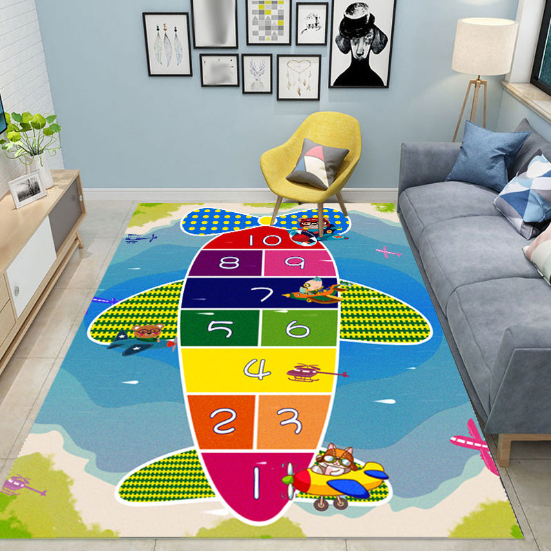 Multicolor Kids Room Rug Cartoon Alphabet Letters and Numbers Carpet Polyester Pet Friendly Rug - Navy - Clearhalo - 'Area Rug' - 'Rug' - 1927610