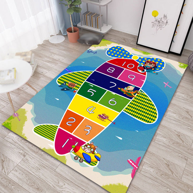 Multicolor Kids Room Rug Cartoon Alphabet Letters and Numbers Carpet Polyester Pet Friendly Rug - Clearhalo - 'Area Rug' - 'Rug' - 1927611