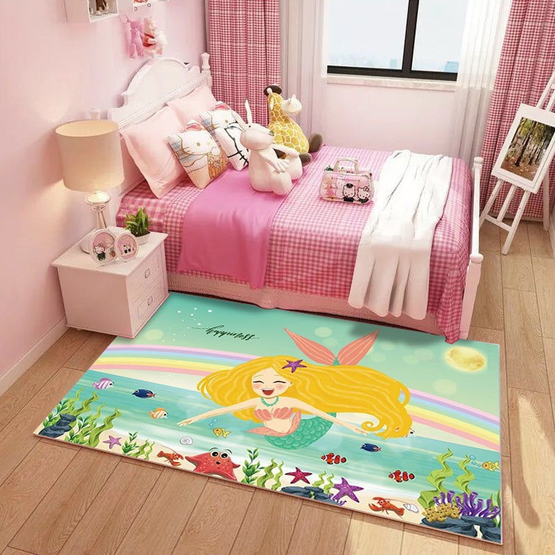 Dreamy Fairy Tale Area Rug Pastel Color Cartoon Rug Polypropylene Stain Resistant Carpet for Nursery