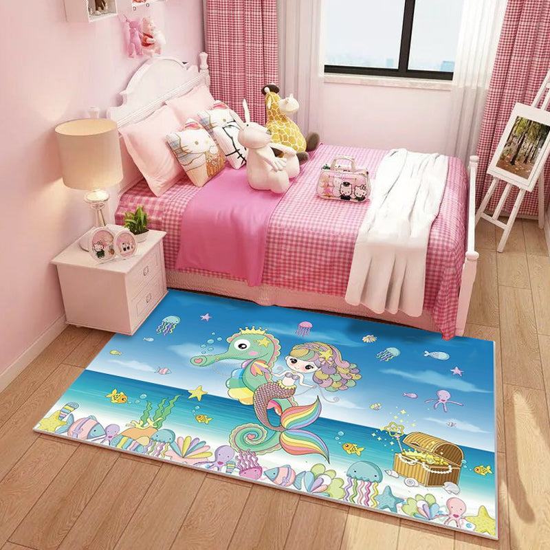 Dreamy Fairy Tale Area Rug Pastel Color Cartoon Rug Polypropylene Stain Resistant Carpet for Nursery