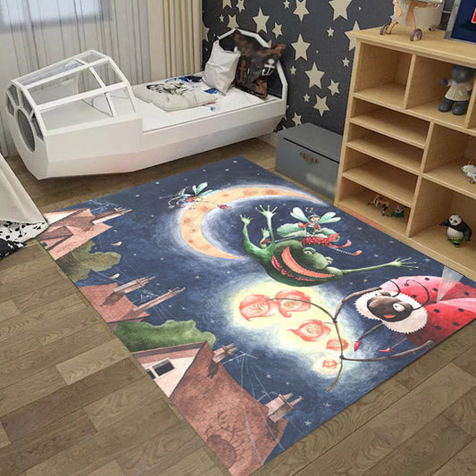 Cool Kids Rug Dark Color Fantasy World Area Carpet Anti-Slip Backing Washable Rug for Child Room