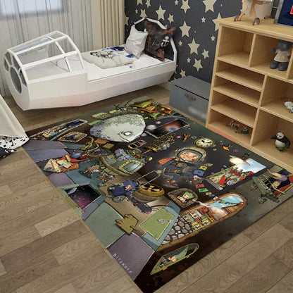 Cool Kids Rug Dark Color Fantasy World Area Carpet Anti-Slip Backing Washable Rug for Child Room