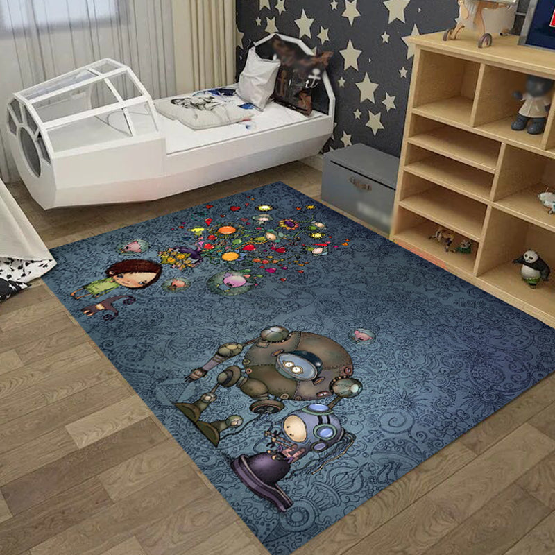 Cool Kids Rug Dark Color Fantasy World Area Carpet Anti-Slip Backing Washable Rug for Child Room