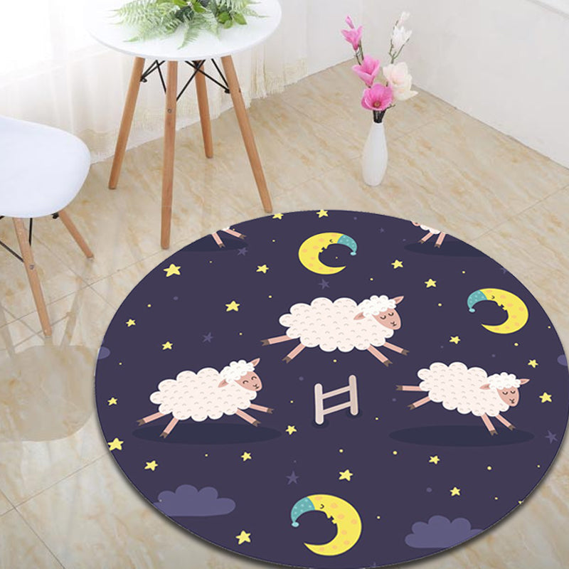 Cartoon Childrens Room Rug Dark Color Animal Land Carpet Polyester Pet Friendly Anti-Slip Rug