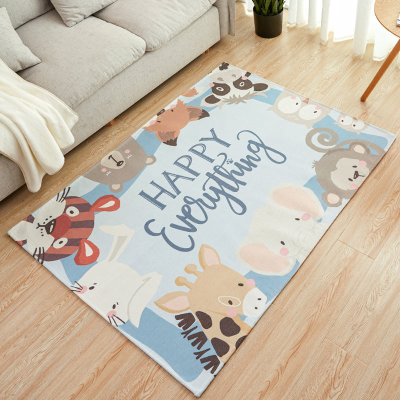 Kids Style Nursery Rug Multi Color Animal Carpet with Script Synthetics Non-Slip Backing Stain Resistant Rug - Blue - Clearhalo - 'Area Rug' - 'Rug' - 1927701