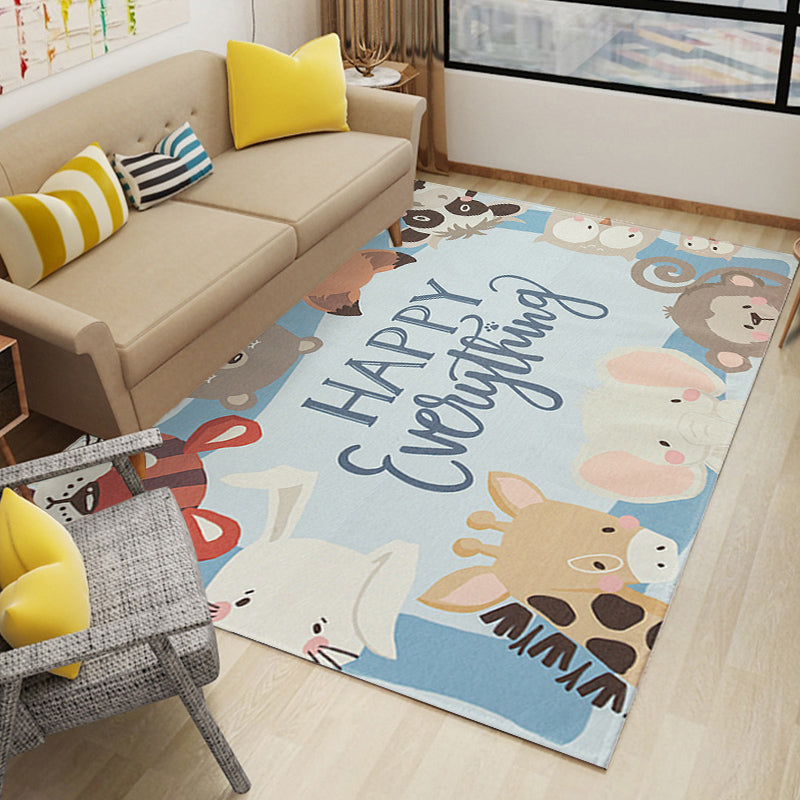 Kids Style Nursery Rug Multi Color Animal Carpet with Script Synthetics Non-Slip Backing Stain Resistant Rug - Clearhalo - 'Area Rug' - 'Rug' - 1927702